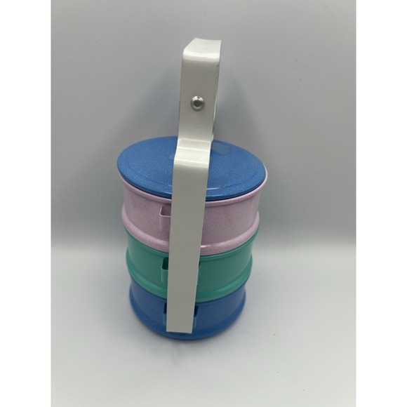 Thai Tradition Enamelware Food Carrier Small Pinto 3 Stacks Bento Tiffin Blue - Picture 4 of 7